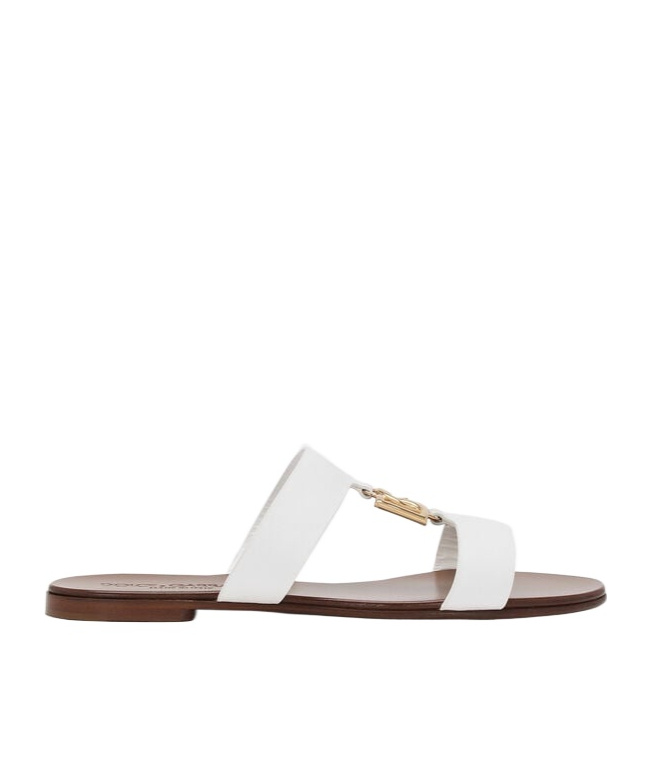Dolce & Gabbana Ciabatta In Pelle Di Vitello Con Logo Dg In White