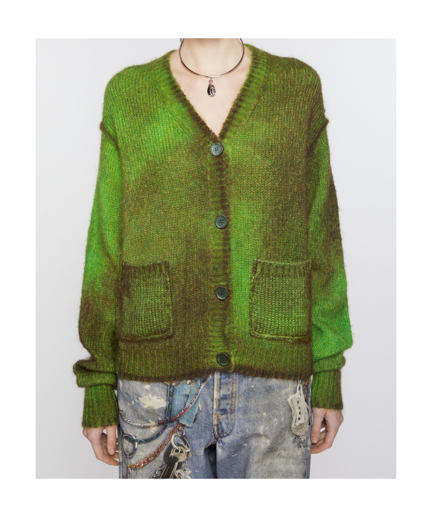 Acne Studios Kark V-neck Oversize Cardigan In Green