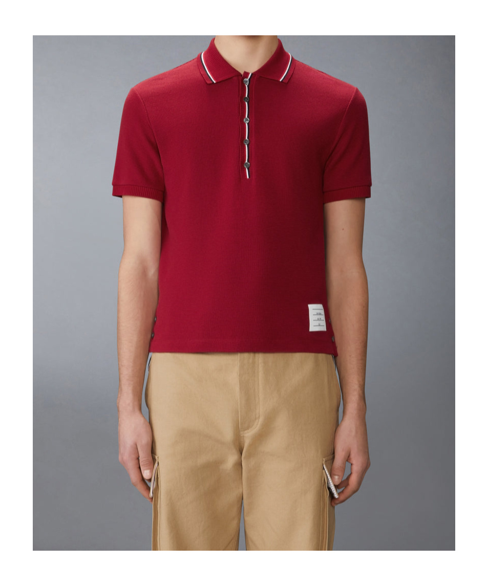 Thom Browne Rwb-stripe Cotton Polo Shirt In Red