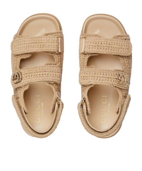 Gucci Beige Crochet Sandals In Sand