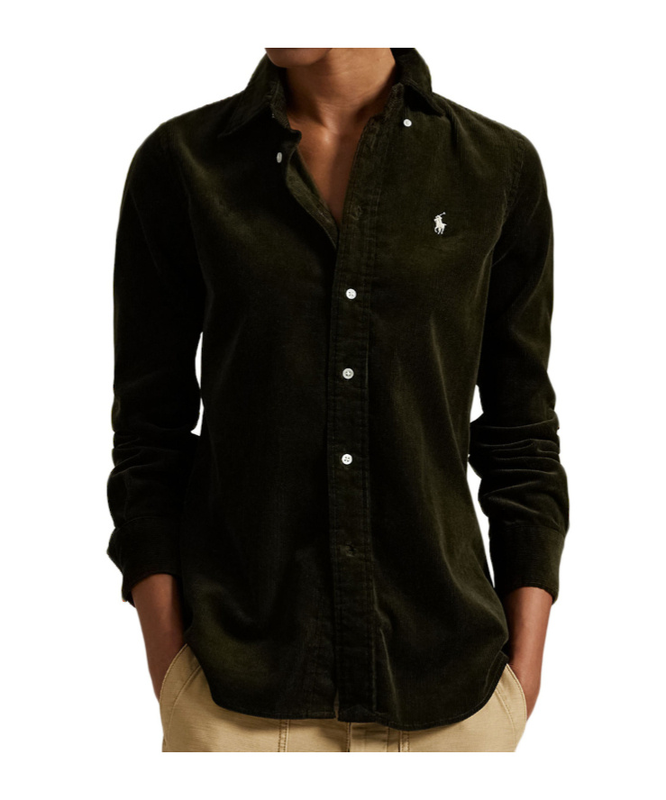 Polo Ralph Lauren Womens Dark Beech Polo-pony Embroidered Cotton-corduroy Shirt In Black