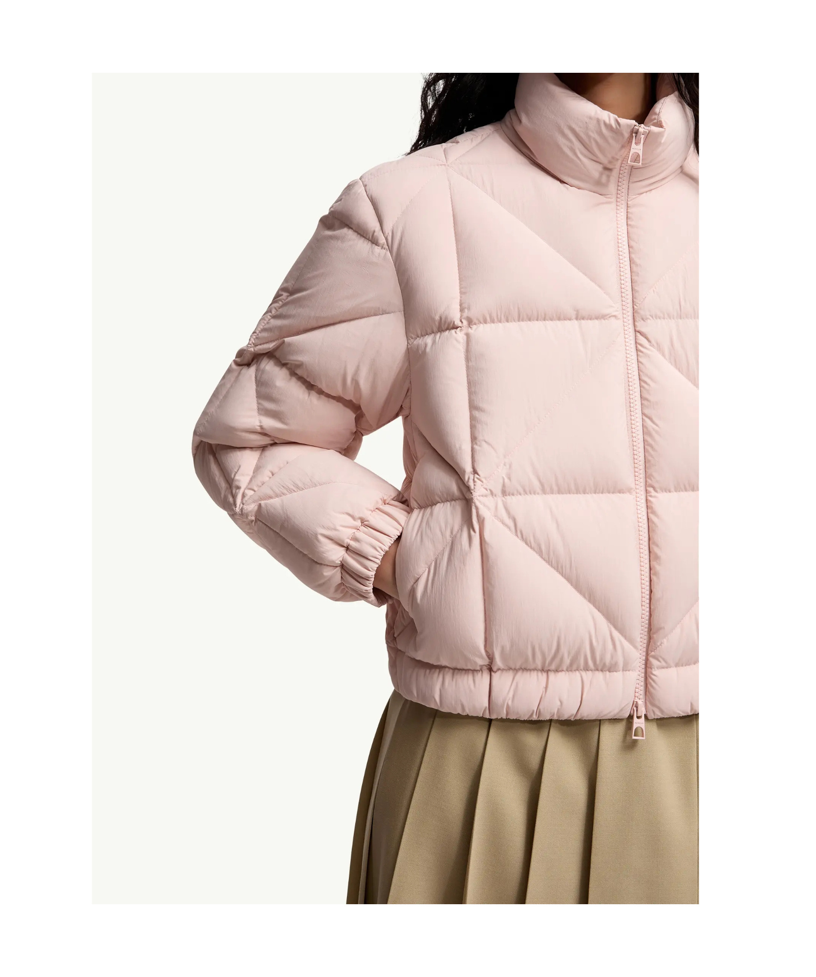 Moncler Long-sleeved Down Jacket In Pink