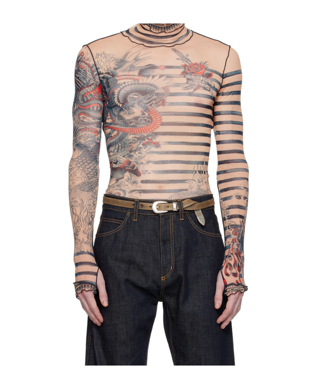 Shop Jean Paul Gaultier Graphic-print Striped Top