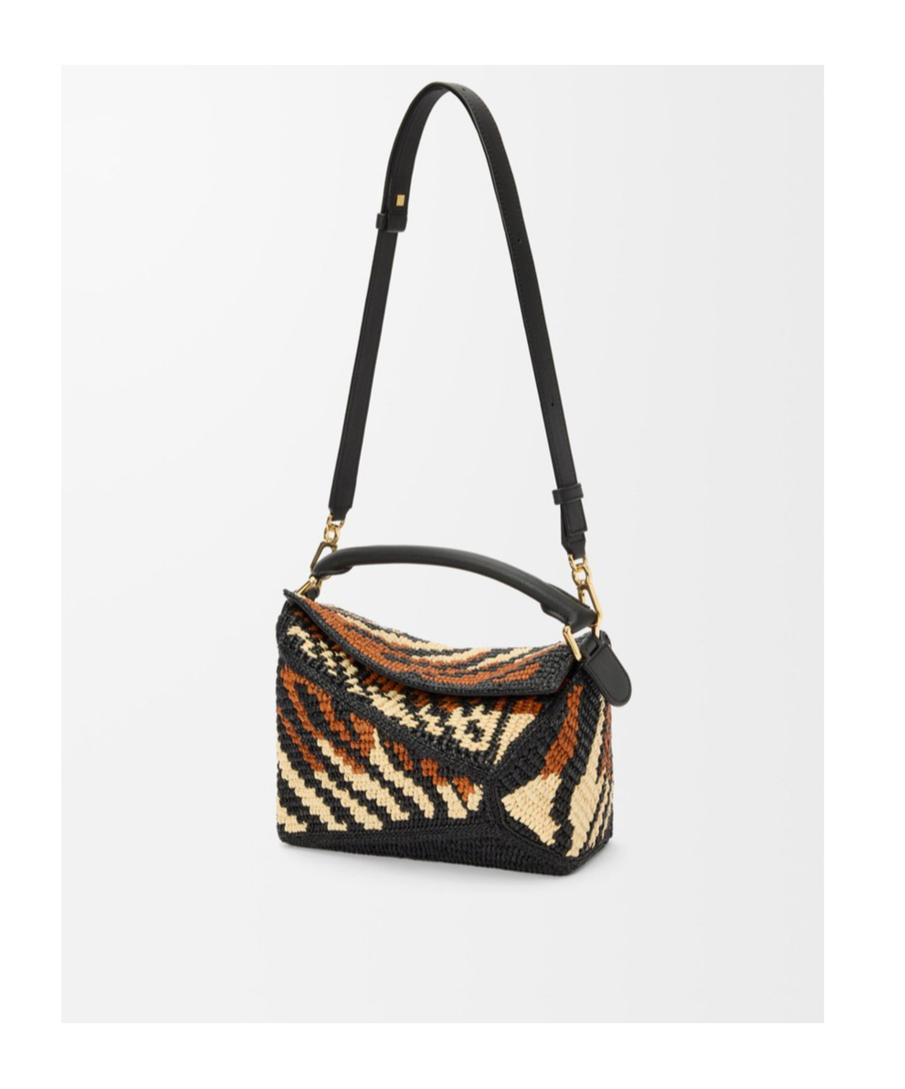 Loewe Small Puzzle Edge Bag In Raffia And Calfskin