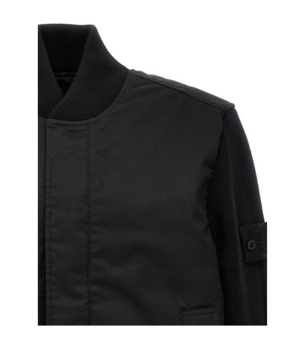 Stone Island Performance Twill Wool Bomber Jacket In Black