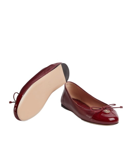 Gucci New Marmont Gg Nappa Leather Ballerina Flats In Burgundy