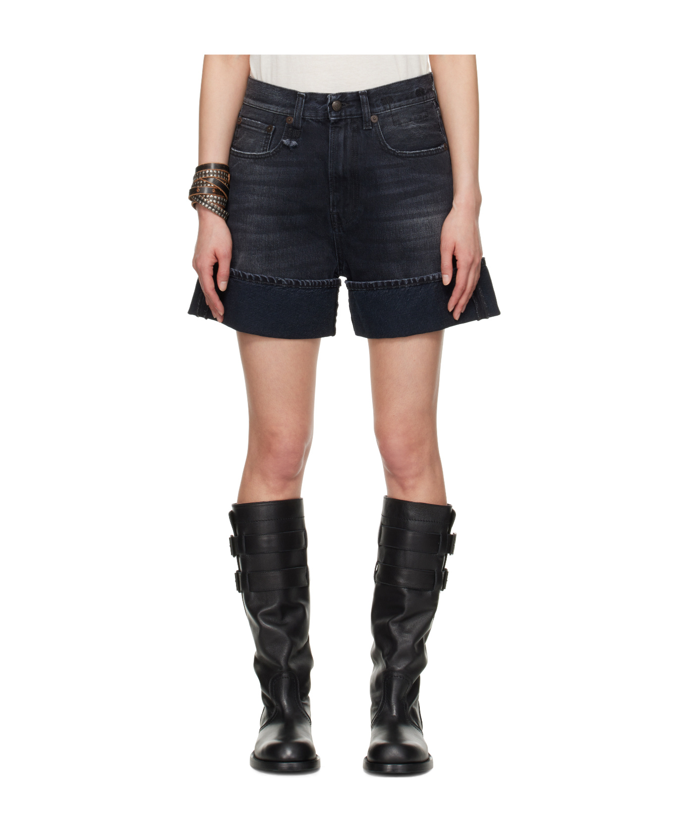 R13 Nina Denim Shorts In Black