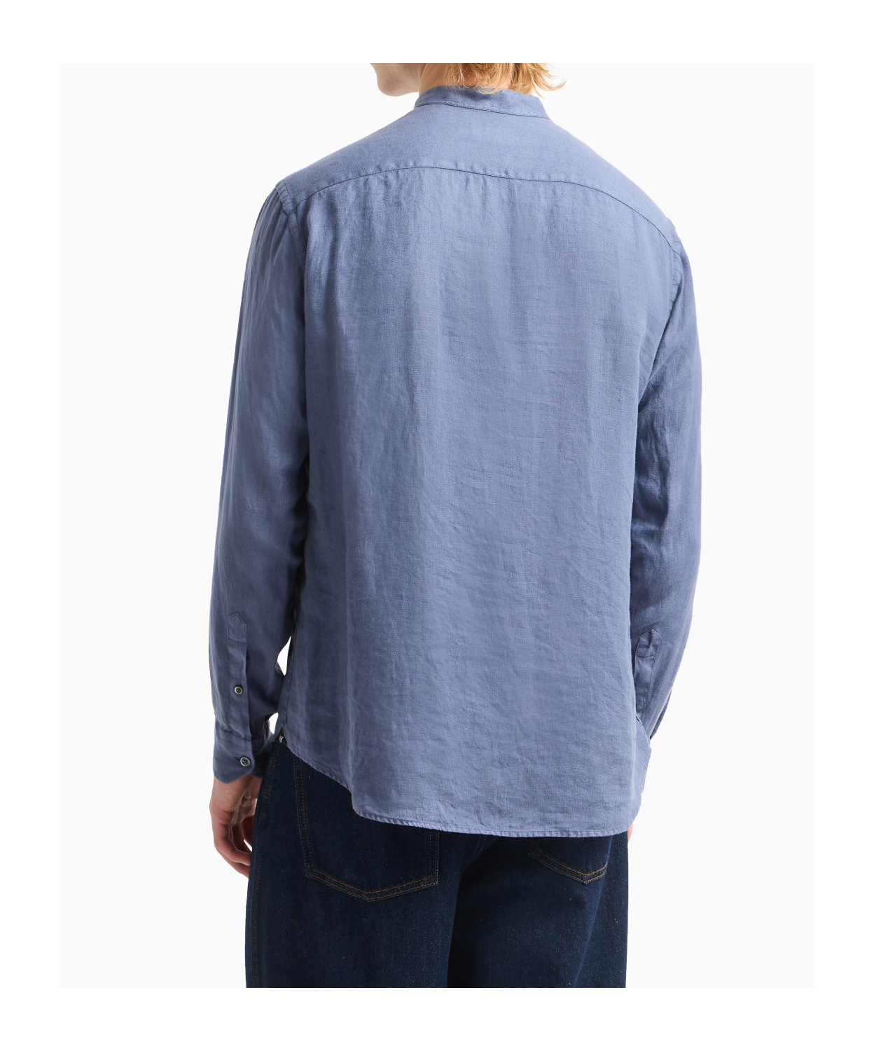 Emporio Armani Herringbone Cotton Button-up Shirt In Blue