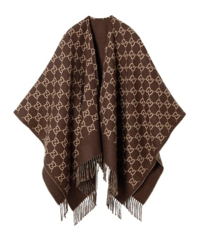 Gucci Gg Wool Jacquard Cape In Brown