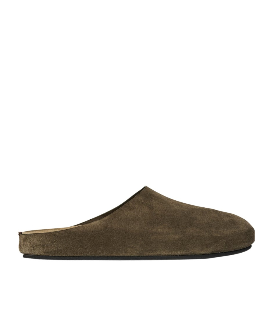 The Row Hugo Suede Easy Mules In Green