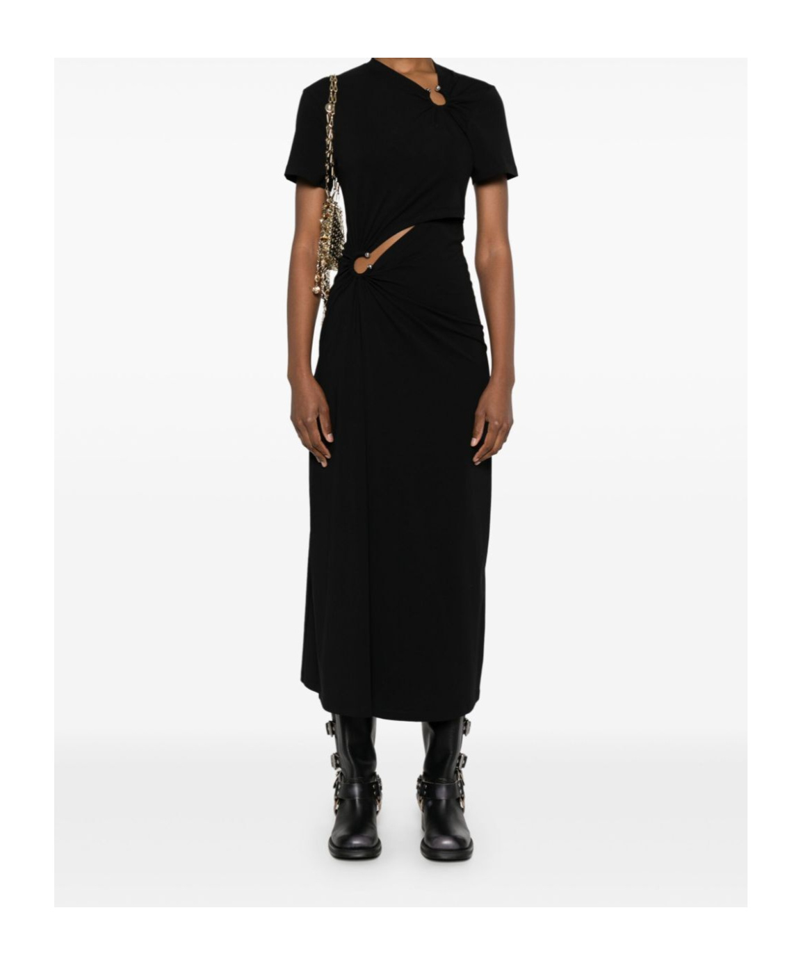 Rabanne Jersey Long Piercing Dress In Black