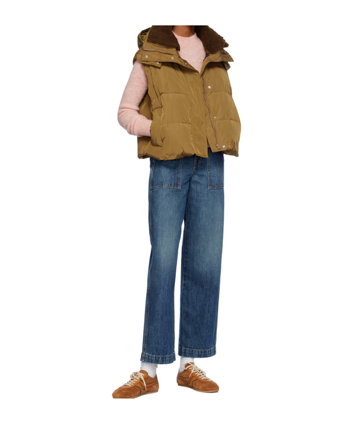 Yves Salomon Quilted Zipper Down Vest In Brown