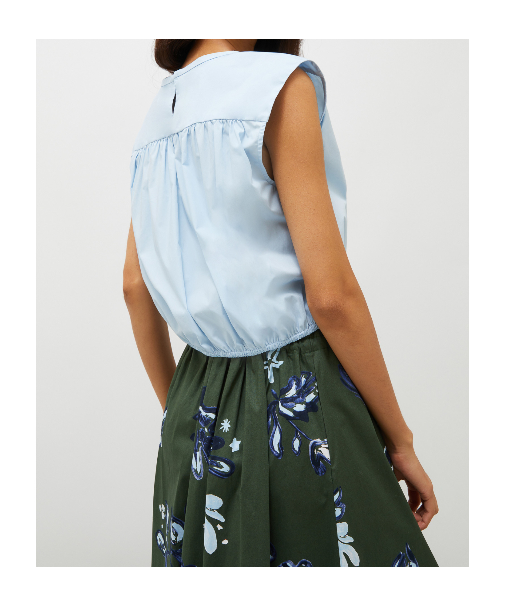 Marella Stretch Cotton Blouse - Light Blue In White