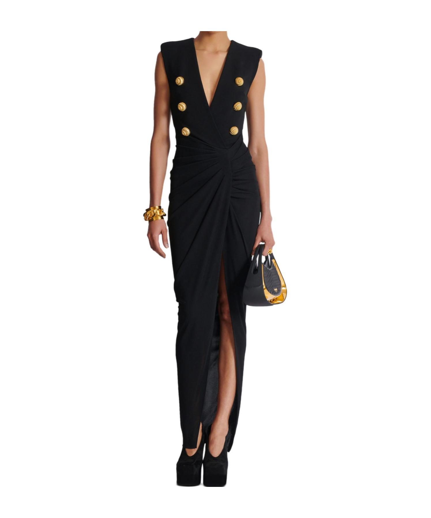 Shop Balmain Sleeveless Dress In Black