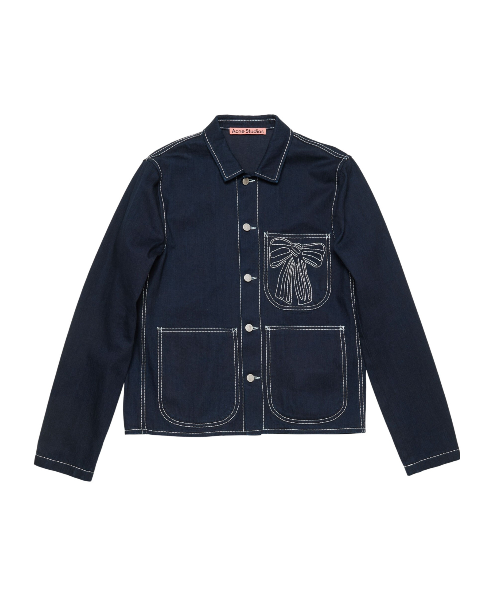 Acne Studios Bow-embroidered Denim Jacket In Blue