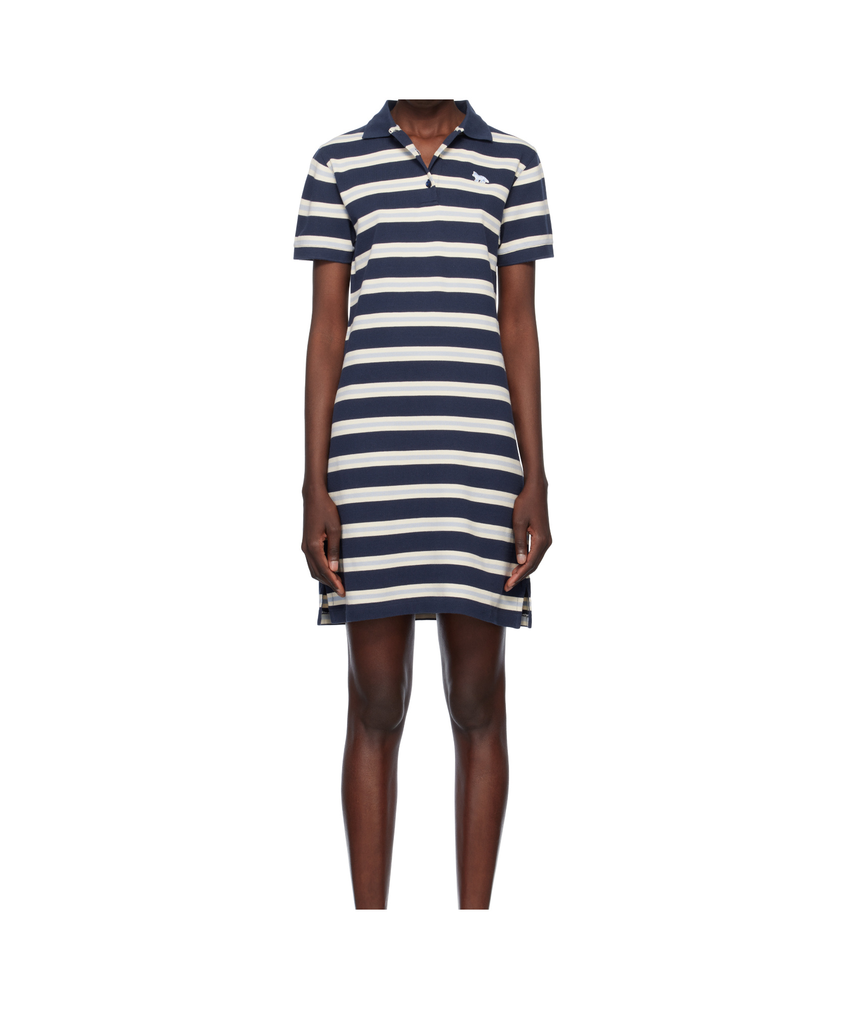 Maison Kitsuné Navy Baby Fox Patch Multi Stripes Polo Minidress In Neutral
