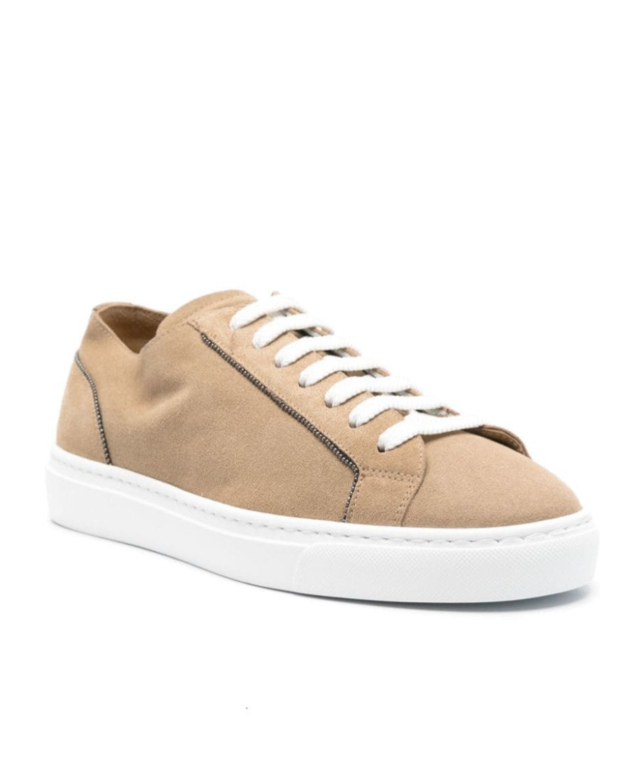 Doucal's Logo-debossed Leather Snekaers In Nude