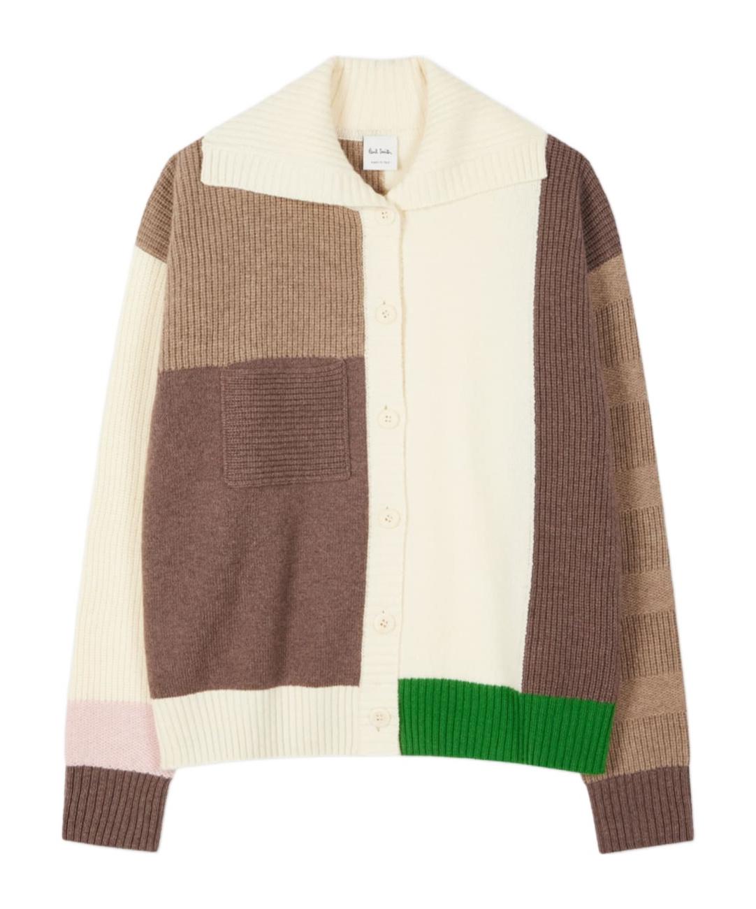 Shop Paul Smith Women's Cream And Brown Patchwork Collared Cardigan