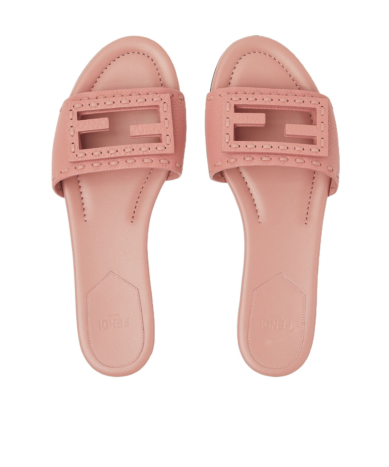 Fendi Baguette Ff Leather Buckle Flat Slide Sandals In Pink
