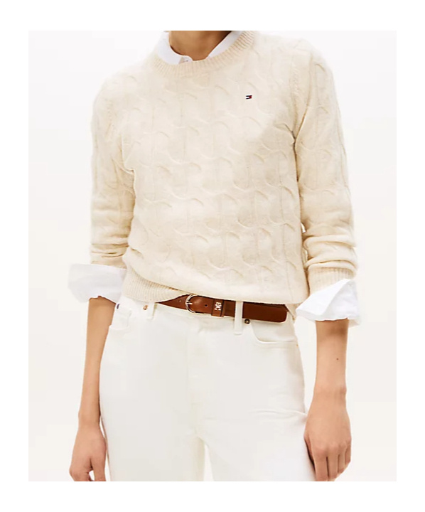 Tommy Hilfiger Textured Cable Knit Wool Pullover In Neutral