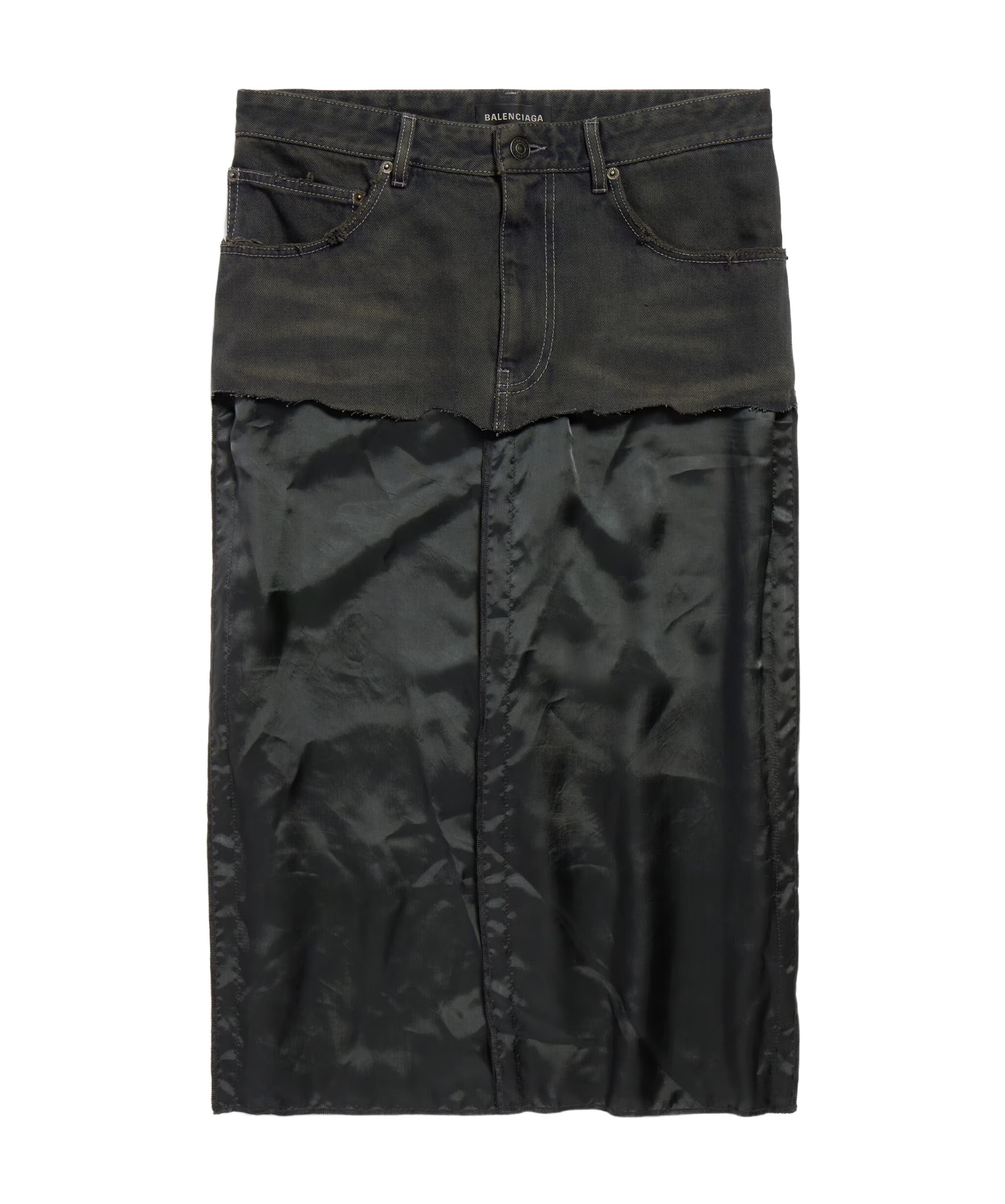 Balenciaga Denim-panel Midi Skirt In Black