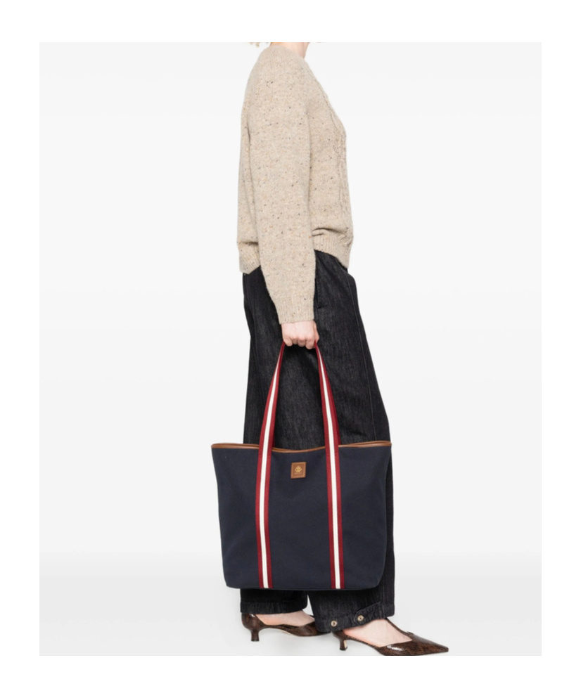 Bally Ribbon Detail Tote Bag Dual Handles In Blue
