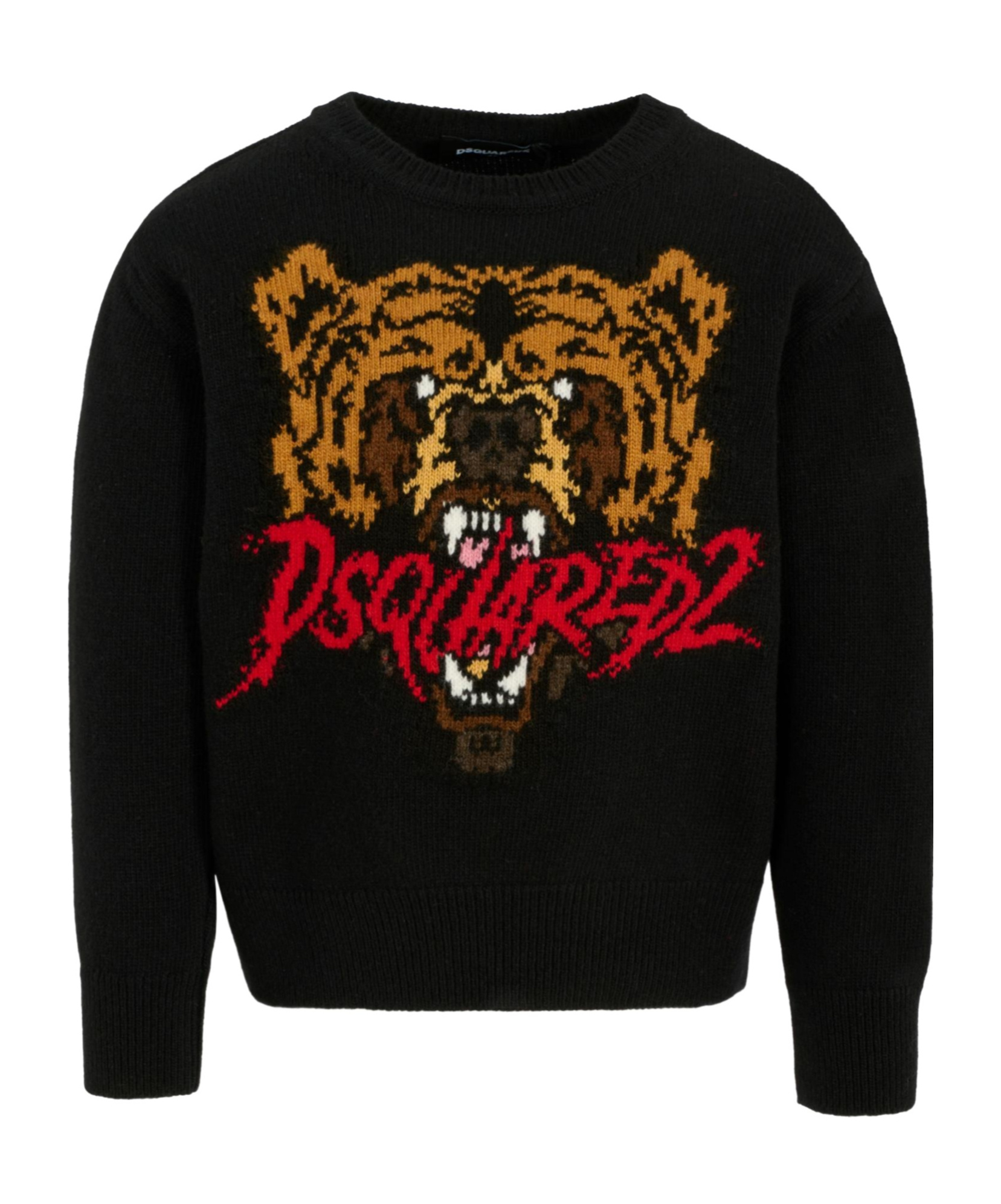 Dsquared2 Kids Logo Inatrsia-knit Crewneck Jumper In Black