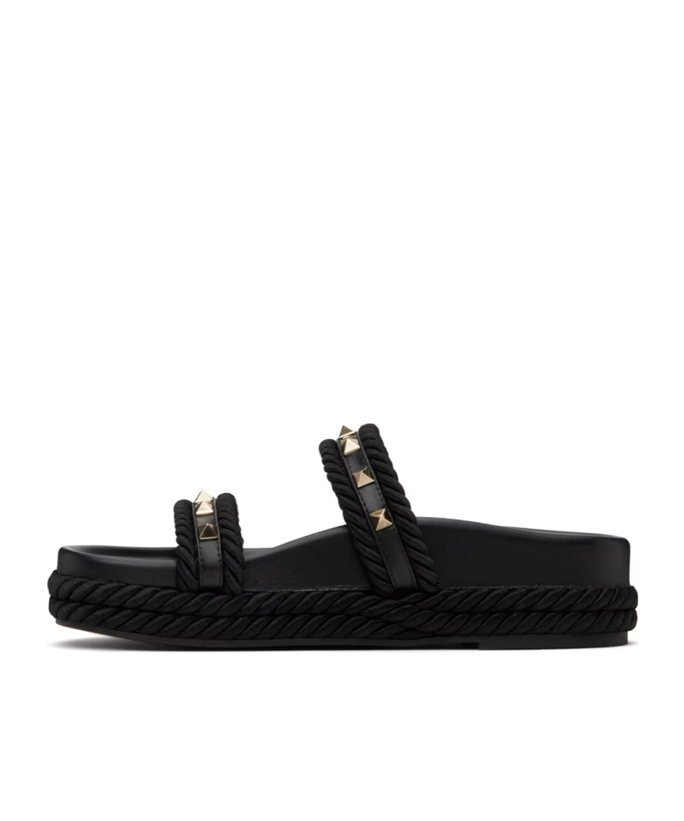 Valentino Womens Black Rockstud Leather Espadrille Sandals In Black