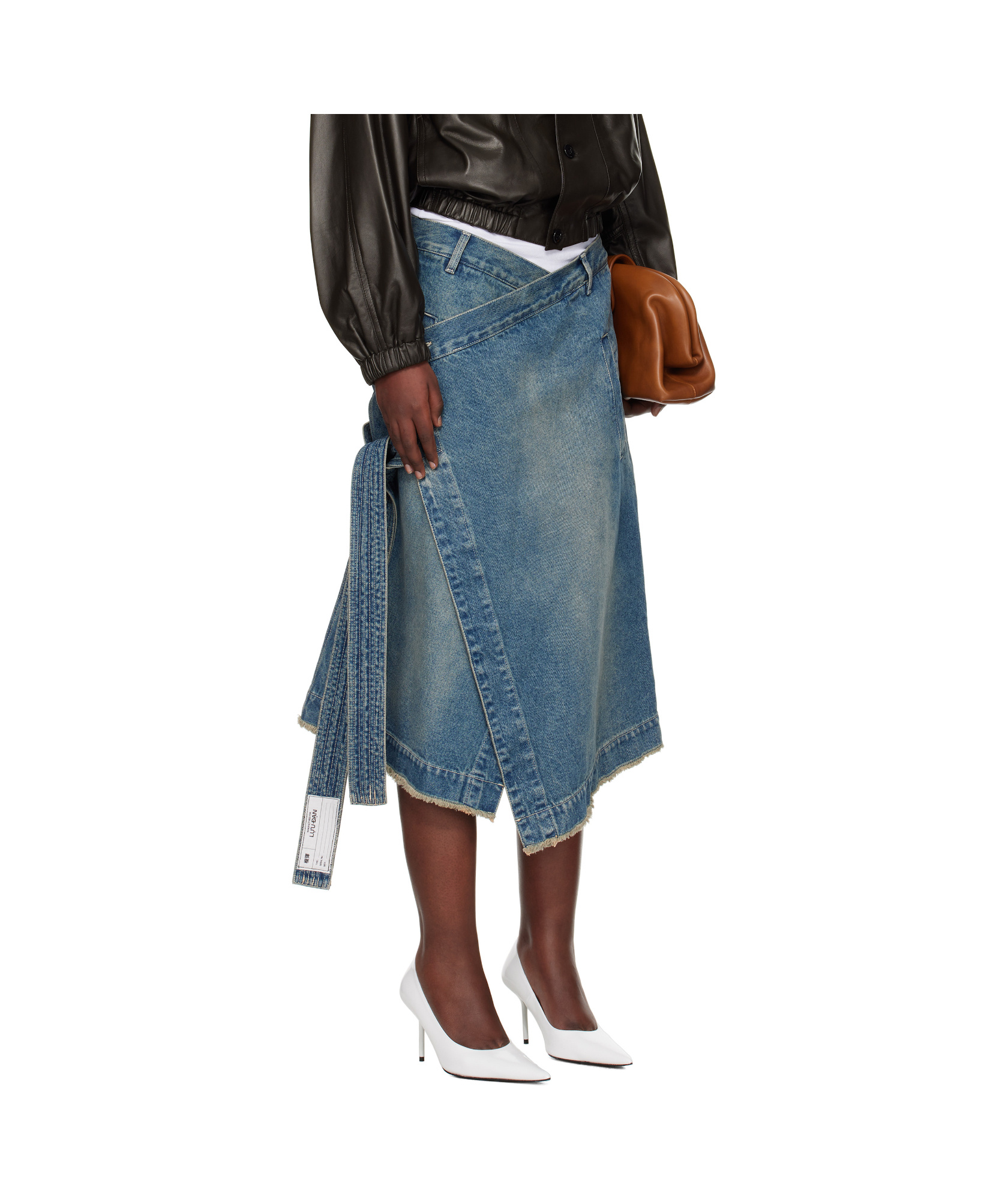 Lu'u Dan Blue Apron Denim Midi Skirt In Blue