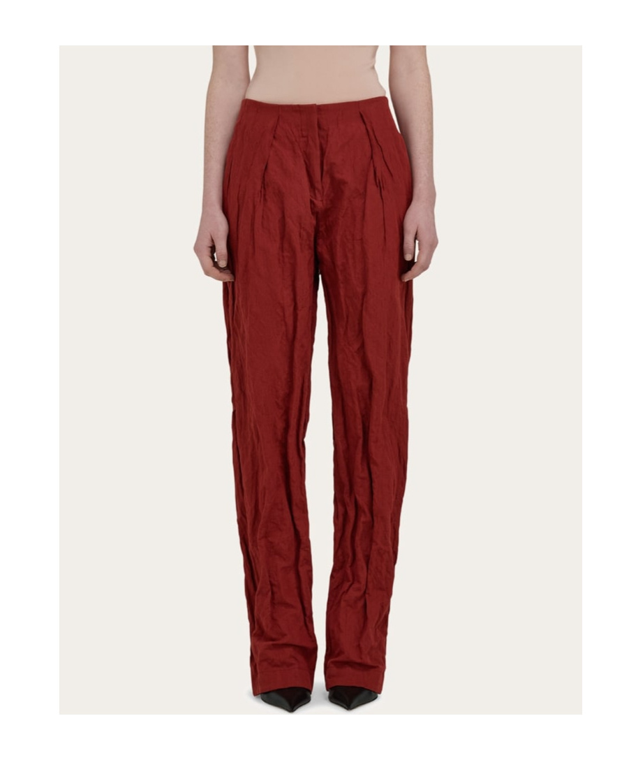 Ferragamo Crinkled Pleated Pants In College Red
