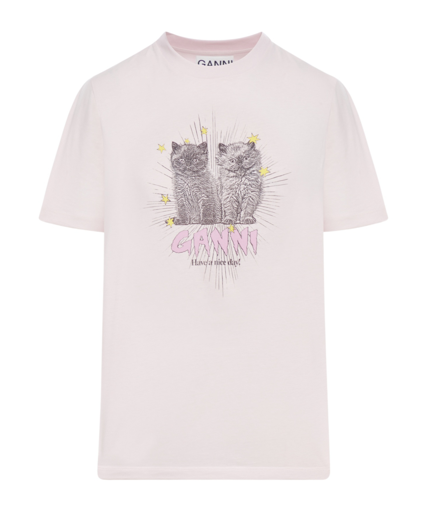 Shop Ganni Cats-print T-shirt In White
