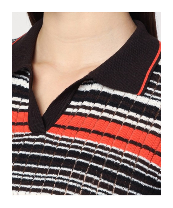 Roberto Collina Striped Polo Shirt In Cotton Blend In Multicolor