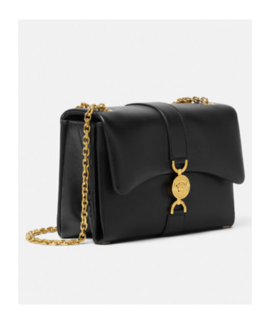 Versace Kleio Flap Leather Chain Shoulder Bag In Black