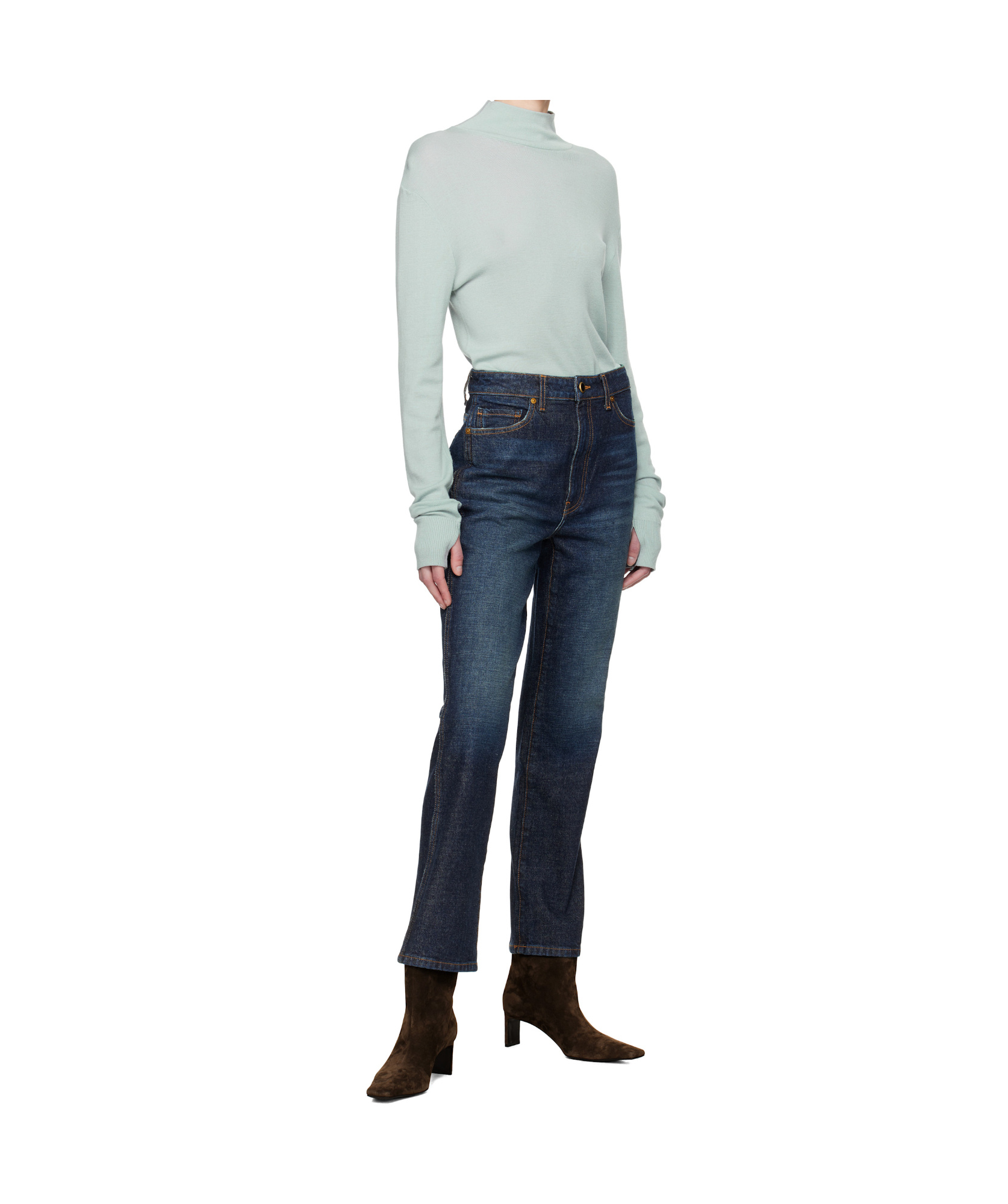 Khaite Abigail High Rise Straight Jeans In Blue