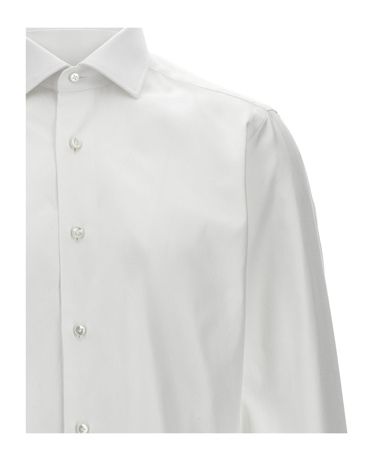 Barba Napoli Tailored Cotton Shirt Buttoned Cuffs In White