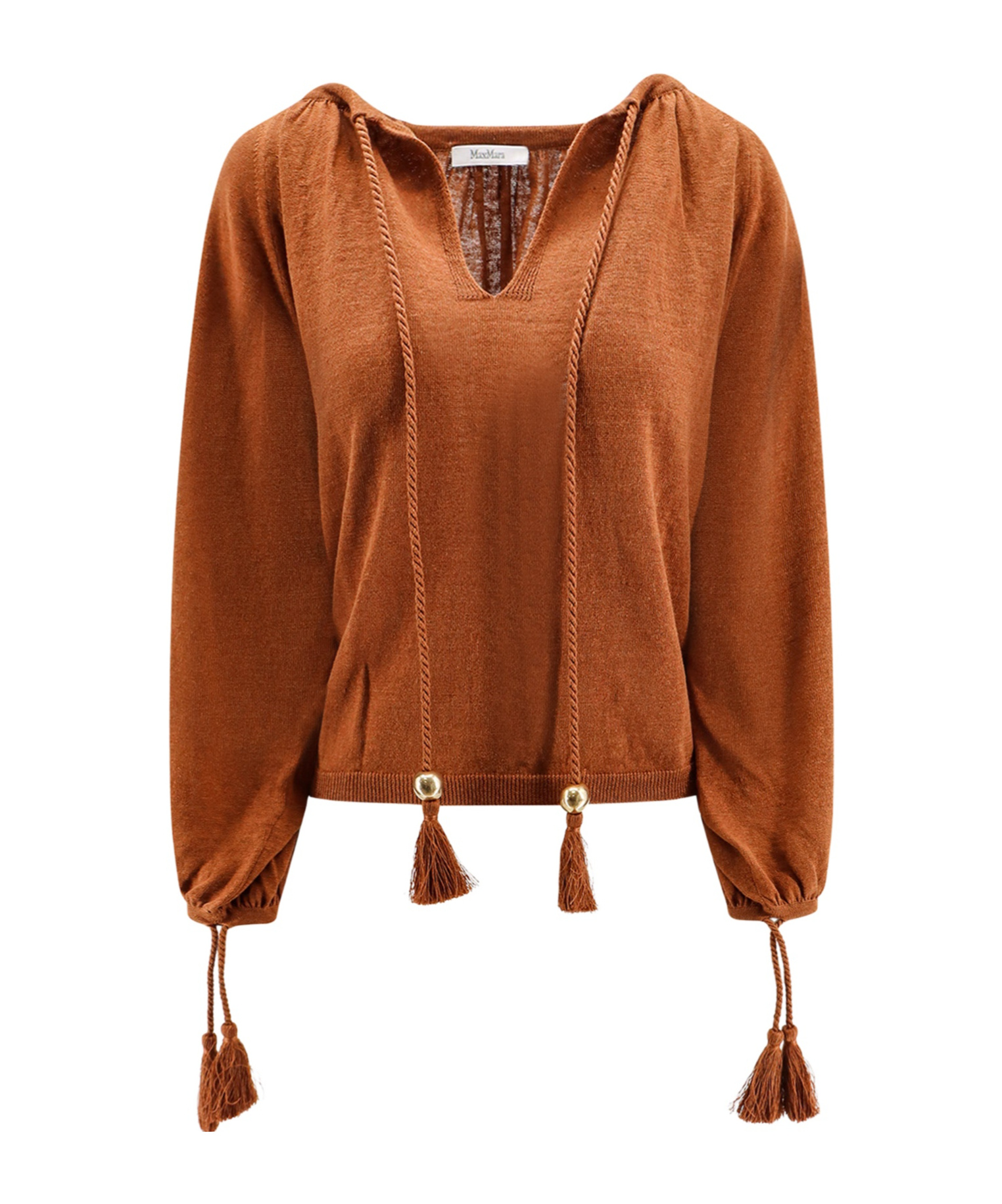 Max Mara Quirite Tie Neck Sweater In Brown