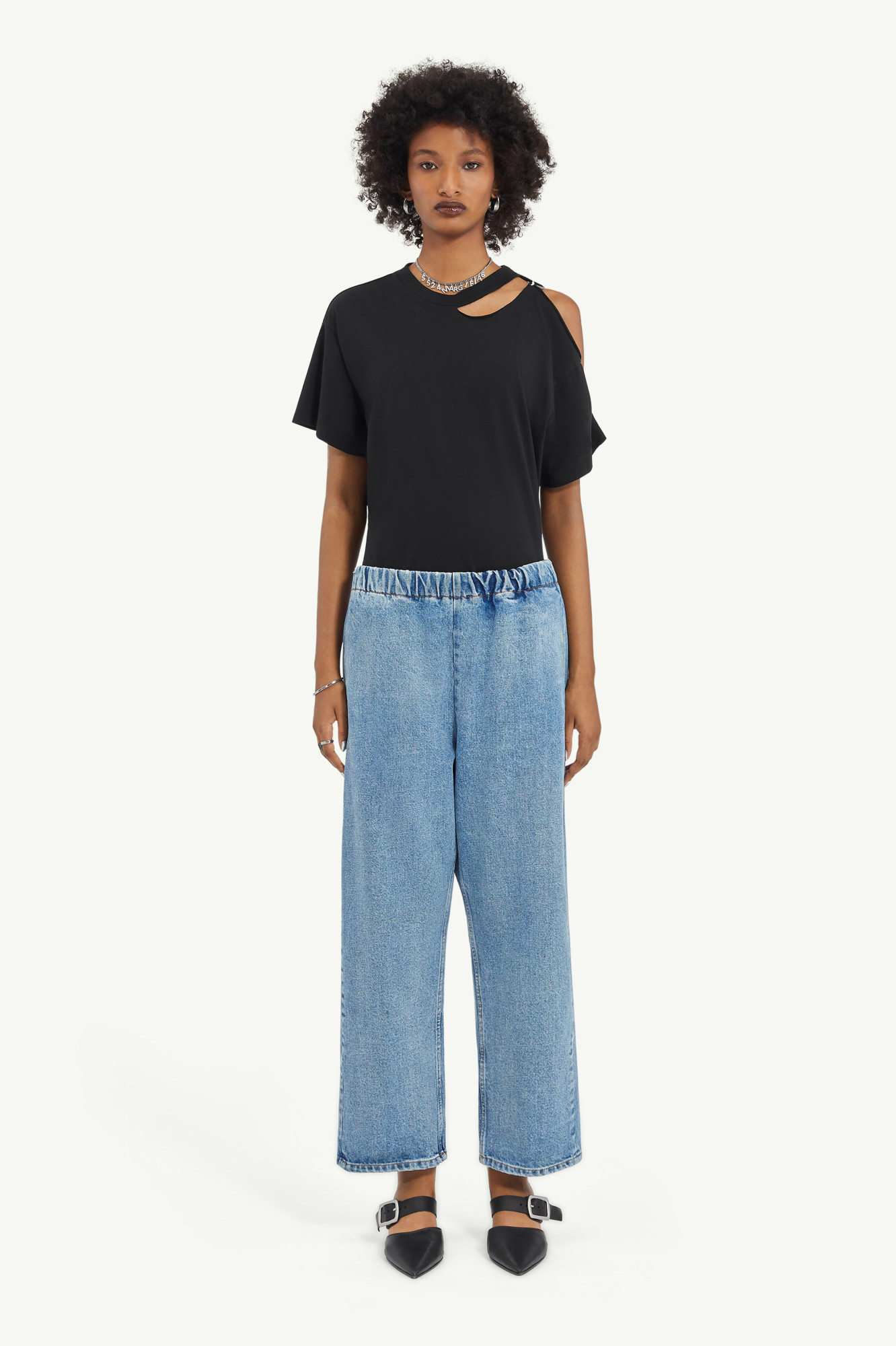 Shop Mm6 Maison Margiela Cropped Blue Denim Trousers