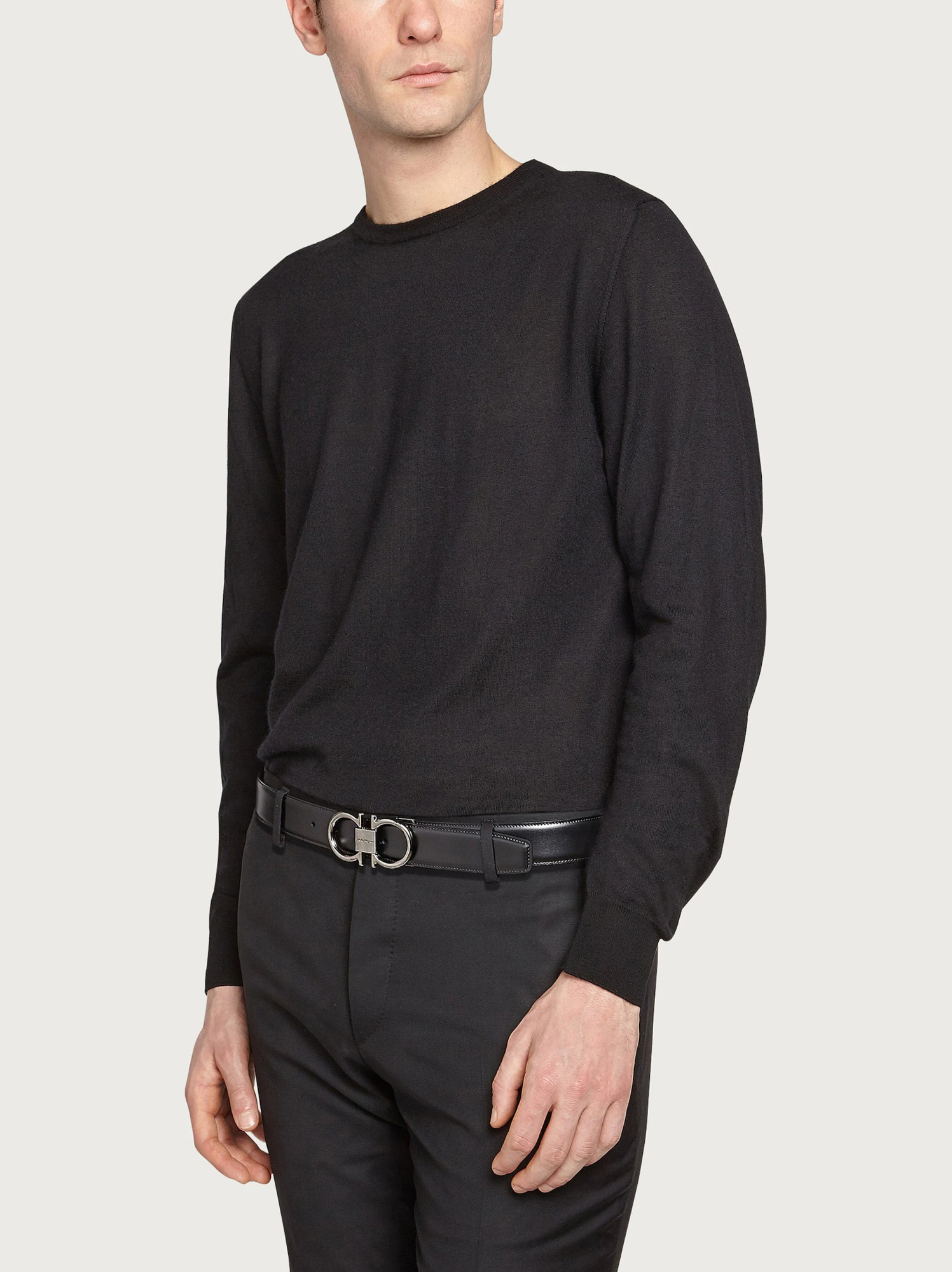 Ferragamo Men Textured Leather Belt With Iconic Gancini Buckle In Black
