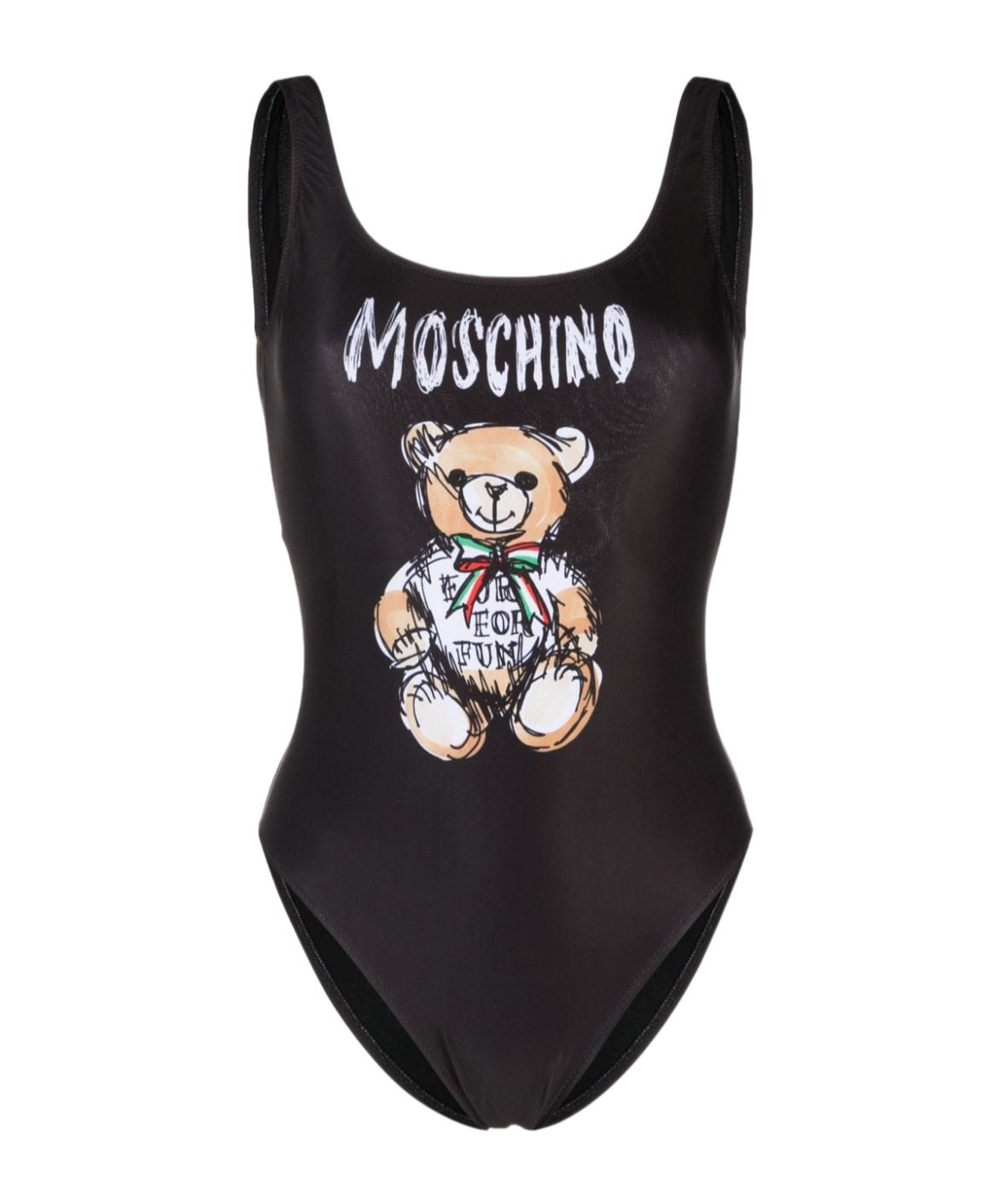 Moschino Logo Lycra One Piece Swimsuit In Black