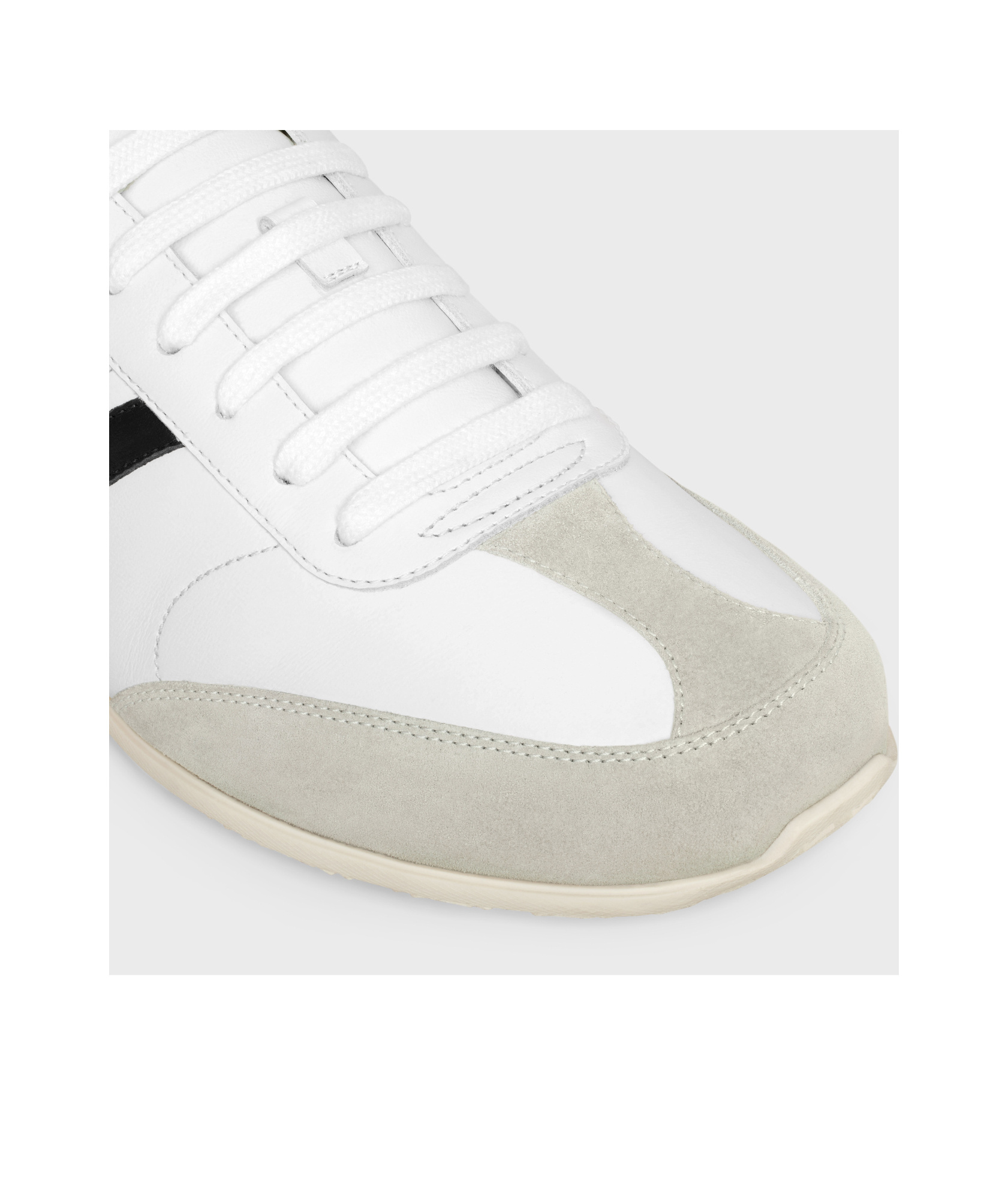 Celine White Calfskin Sneakers With Suede Inserts For Men In White