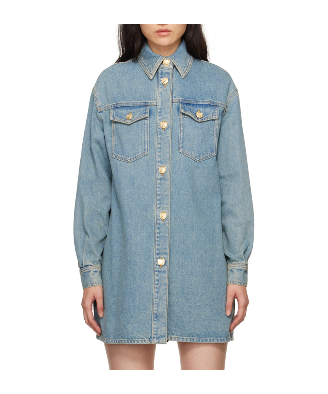 Moschino Blue Teddy Bear Denim Shirt In Blue
