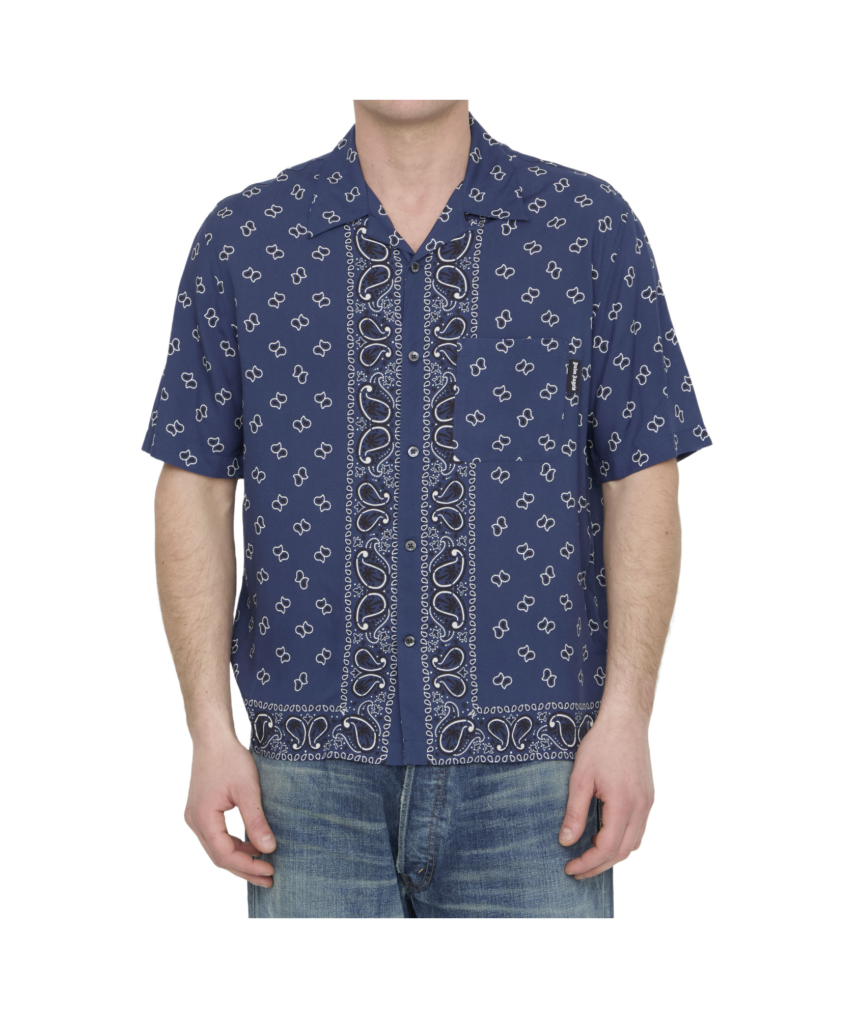 Palm Angels Paisley-print Bowling Shirt In Blue