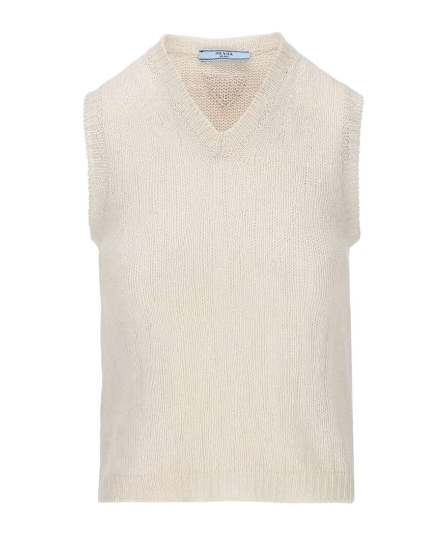Prada V-neck Knitted Vest In White