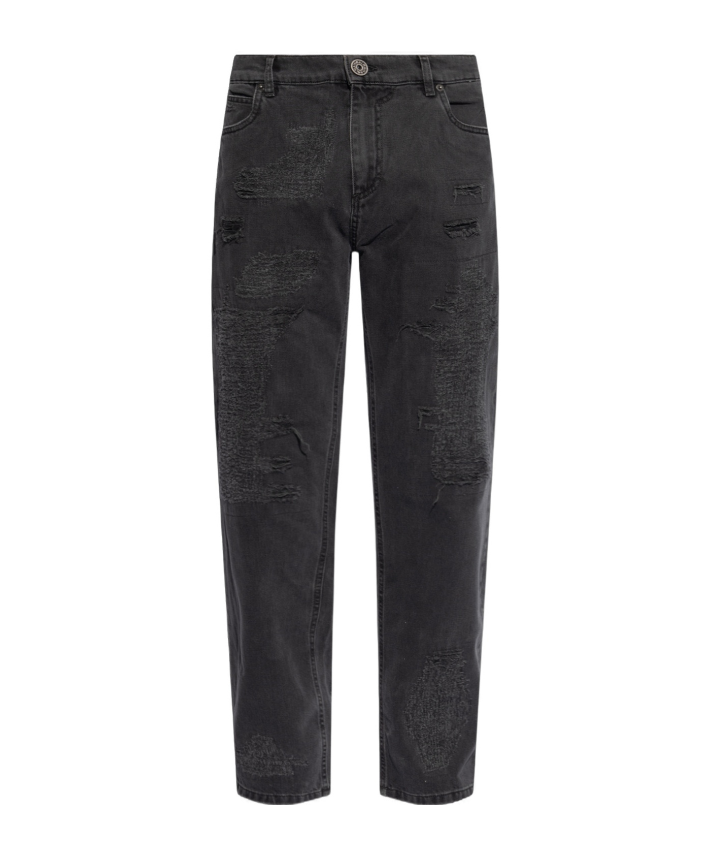 Balmain Distressed Mid-rise Straight-leg Jeans In Black