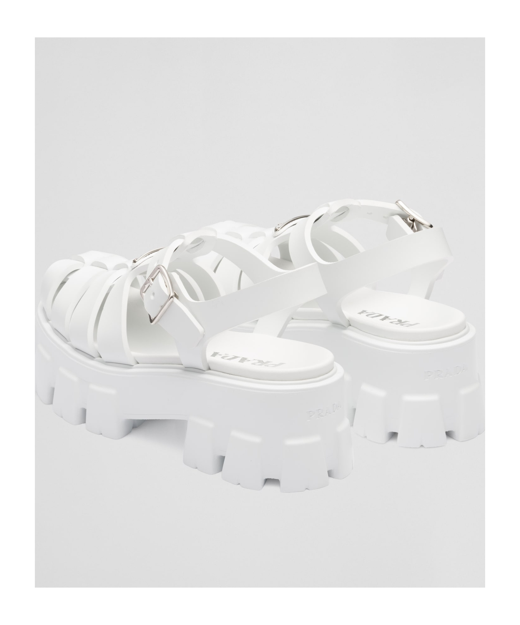 Shop Prada Logo Details High-heeled Sandals In White