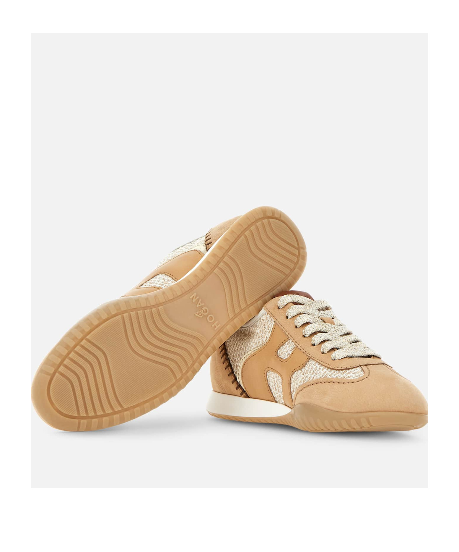 Shop Hogan Lace Up Sneakers In Nude