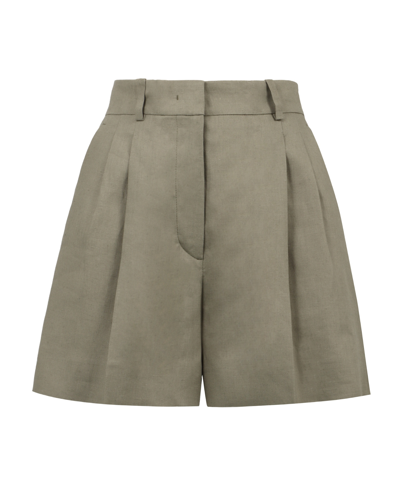 Kiton Linen High Waist Pleated Shorts With Belt Loops In Gray