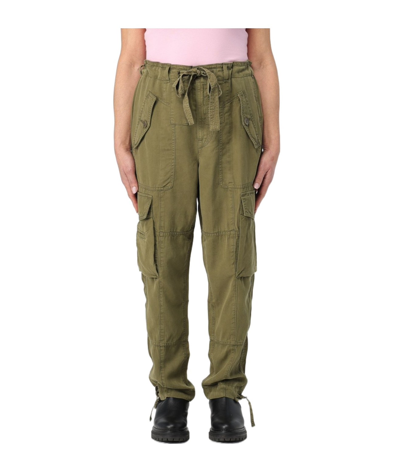 Polo Ralph Lauren Green Cargo Tapered Pants With Drawstring In Lyocell Blend Woman In Green