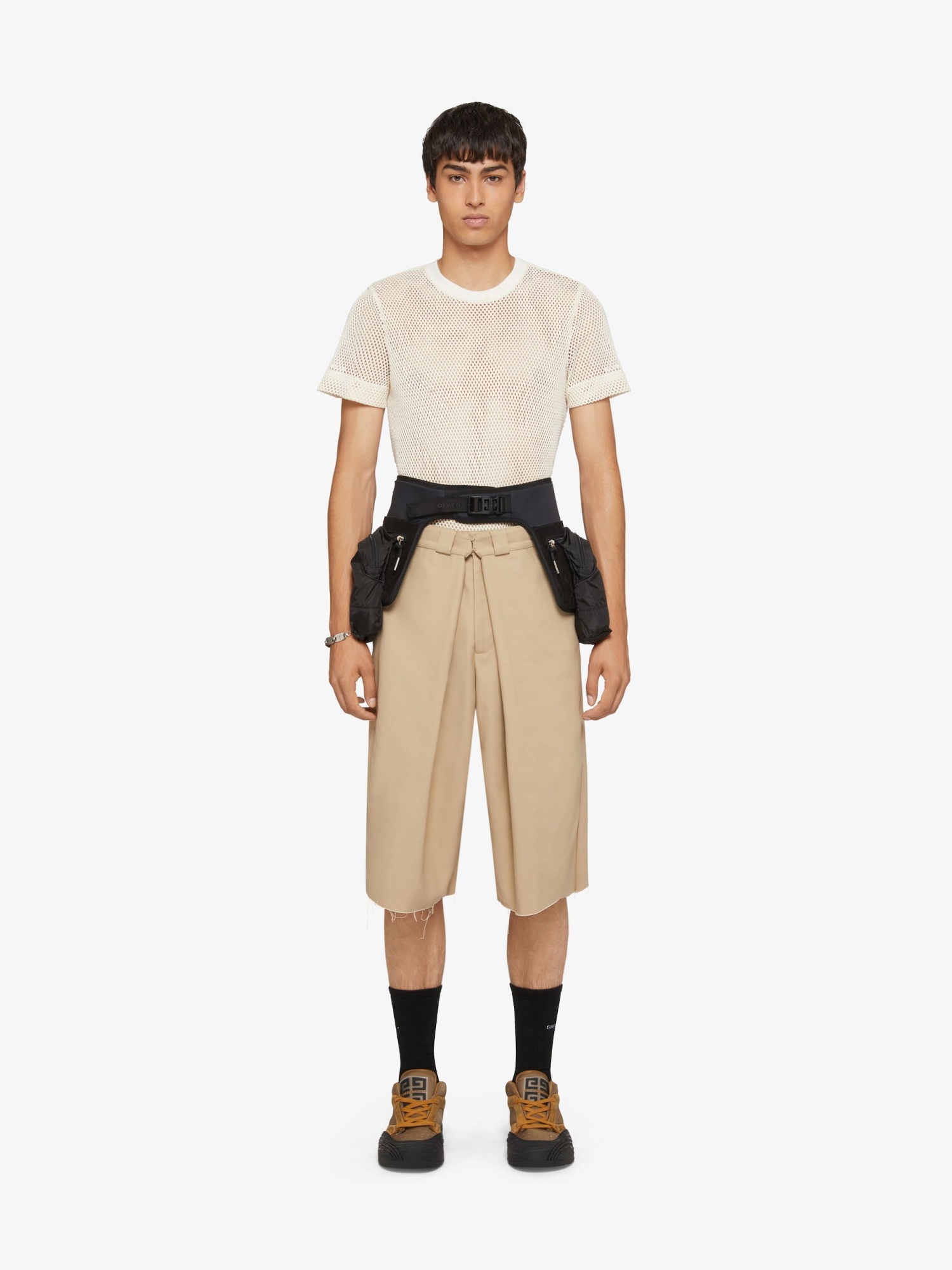 Givenchy Extra Wide Chino Bermuda Shorts In Canvas In Nude