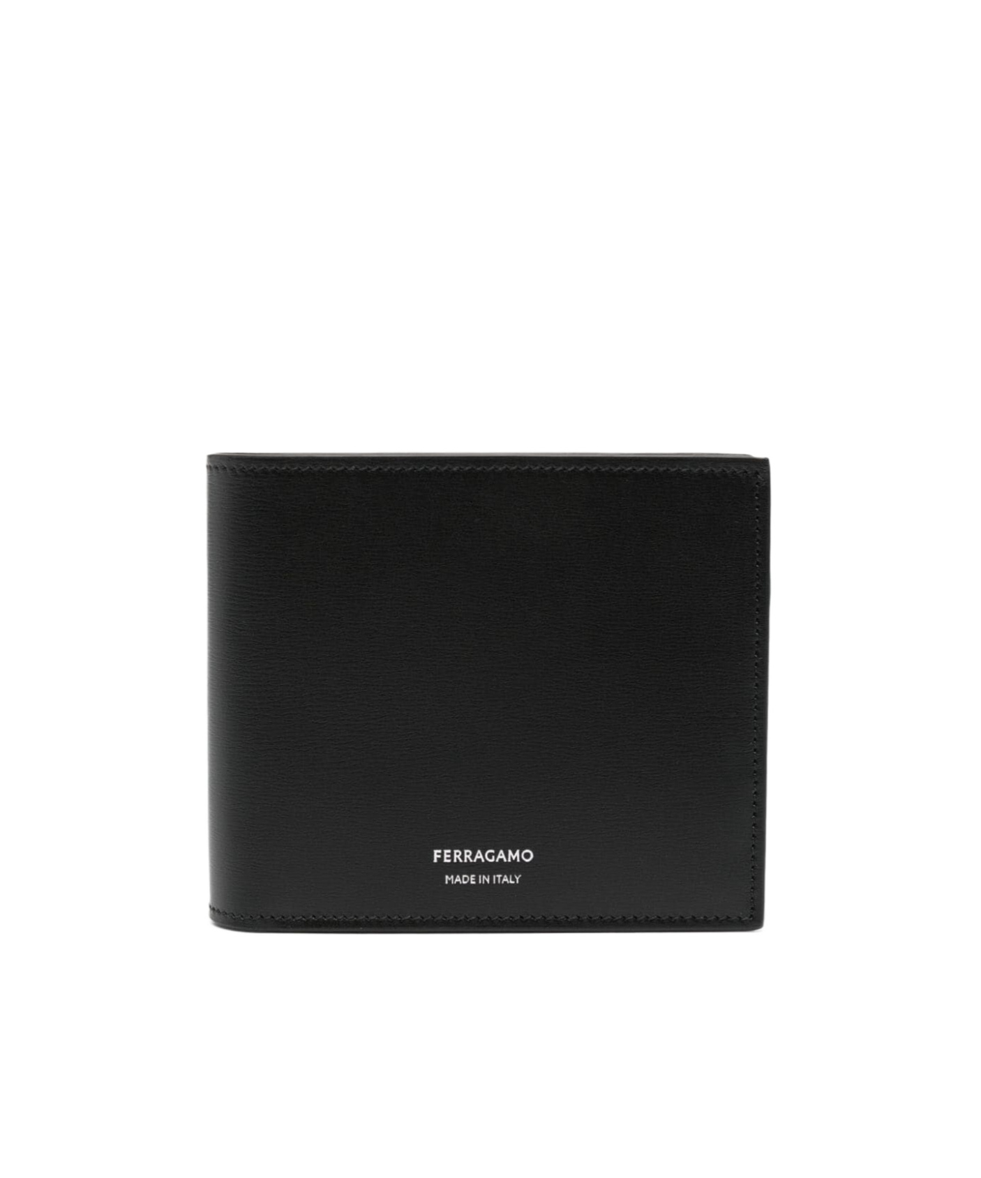 Ferragamo Florence Black Bi-fold Wallet With Logo Lettering On The Front In Leather Man